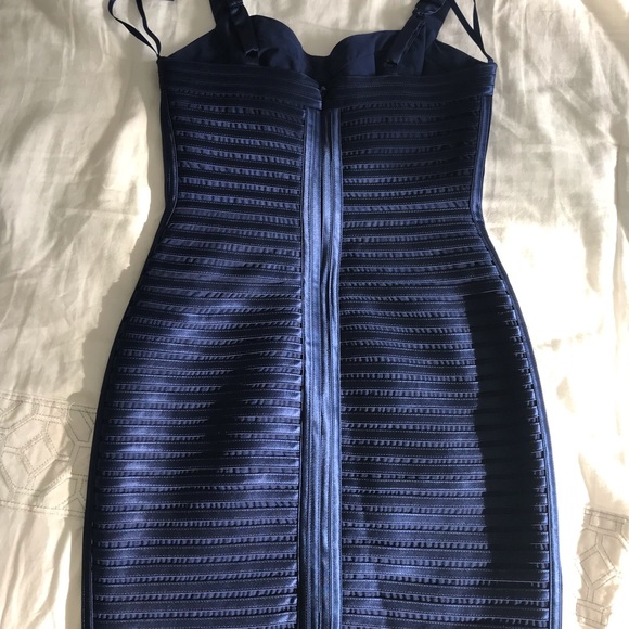 BCBGMaxAzaria Satin Bondage Navy Blue Dress - Picture 6 of 7